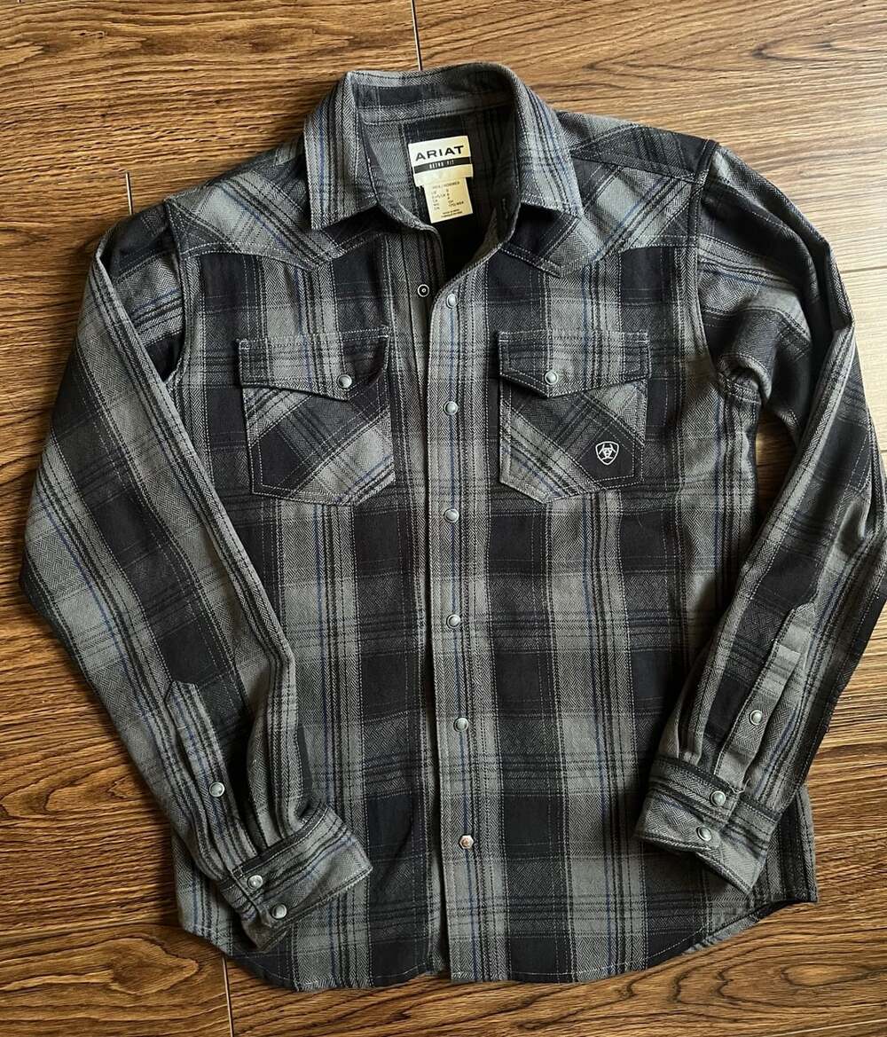 Ariat Retro Fit Plaid Western Shirt Size S Gray Long Sleeve Pearl Snap Men’s